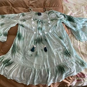 Surfer tie dyed beach coverup with pom poms